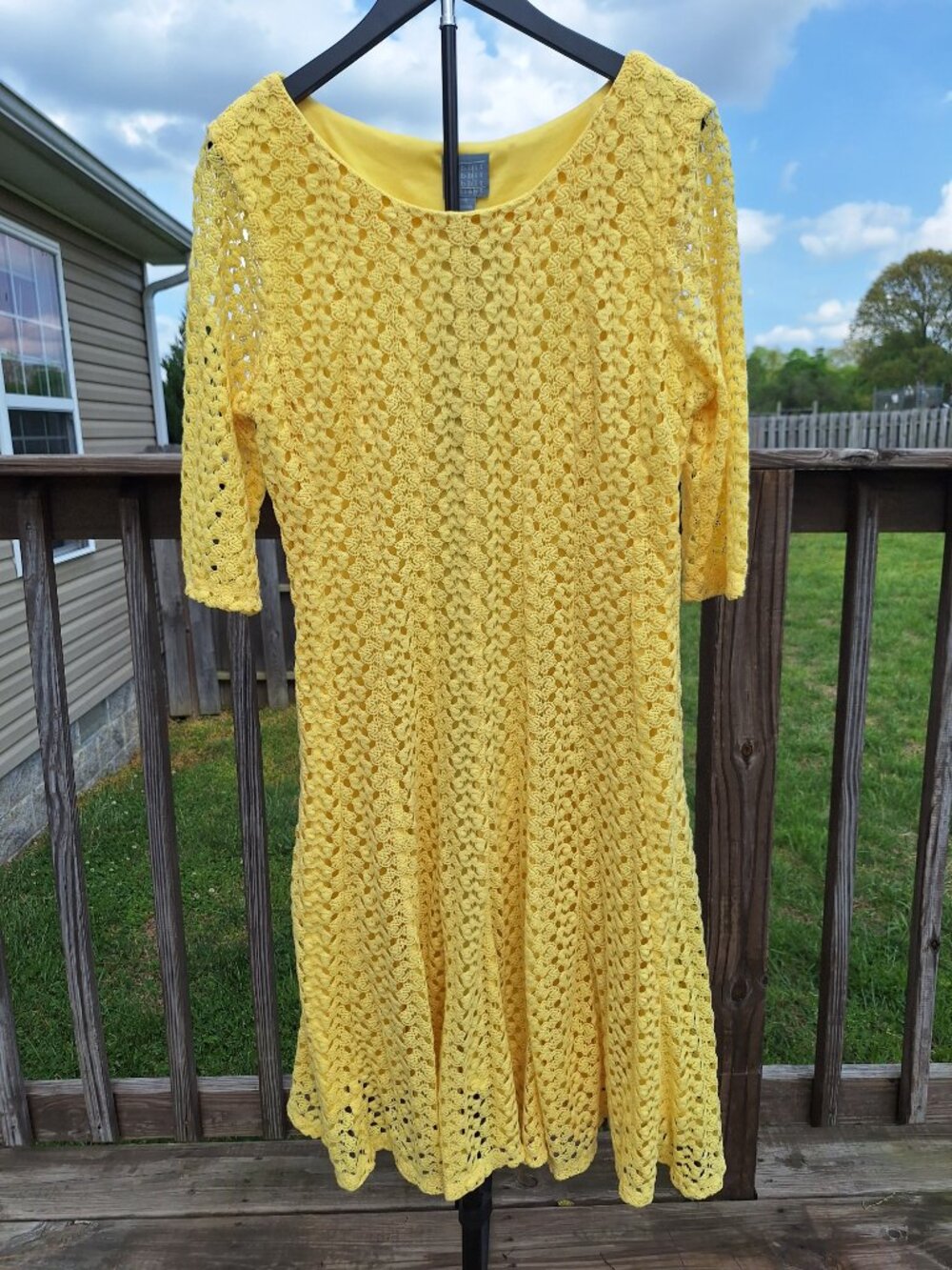 Yellow Lace Fit-Flare Dress by Rabbit Designs – Size 16
